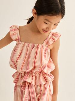 Cozmo Kids' Avak Cotton Stripe Ruffle Strap Top, Pink, Pink