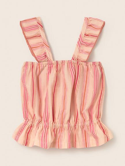 Cozmo Kids' Avak Cotton Stripe Ruffle Strap Top, Pink - view 2, Pink