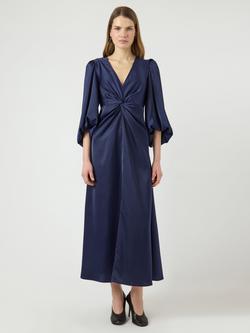 YAS Thea Knot Front Satin Dress, Navy, Navy
