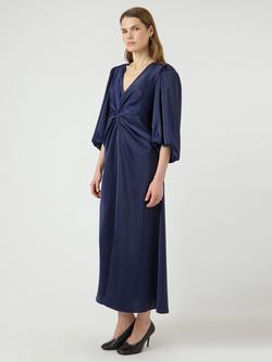YAS Thea Knot Front Satin Dress, Navy - view 2, Navy