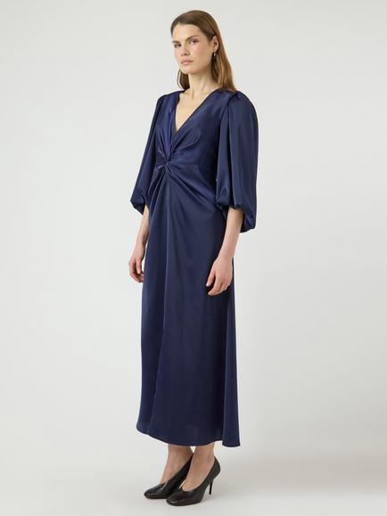 YAS Thea Knot Front Satin Dress, Navy - view 2, Navy