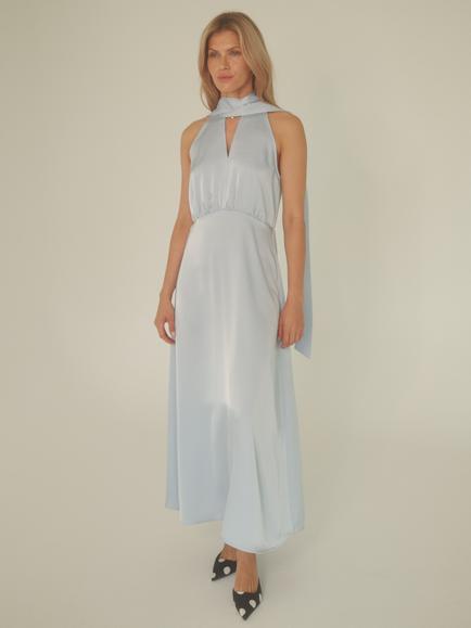 YAS Thea Drape Neck Maxi Dress, Light Blue, Light Blue