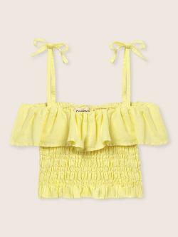 Cozmo Kids' Bellisk Linen-Cotton Strappy Top, Yellow - view 2, Yellow