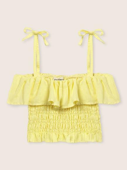 Cozmo Kids' Bellisk Linen-Cotton Strappy Top, Yellow - view 2, Yellow