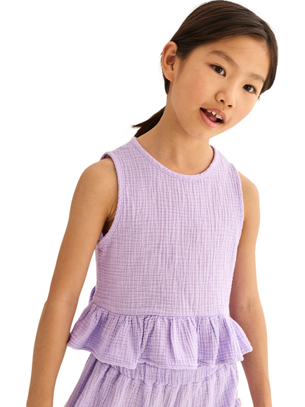 Cozmo Kids' Blairk Sleeveless Gathered Hem Top, Lavender, Lavender