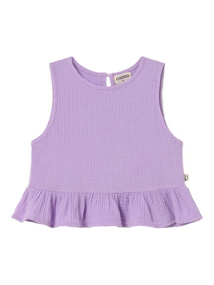 Cozmo Kids' Blairk Sleeveless Gathered Hem Top, Lavender - view 2, Lavender