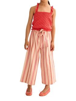 Cozmo Kids' Striped Cropped Ankle Trousers, Pink, Pink