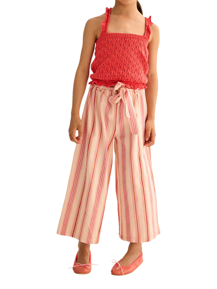 Cozmo Kids' Striped Cropped Ankle Trousers, Pink - view 2, Pink