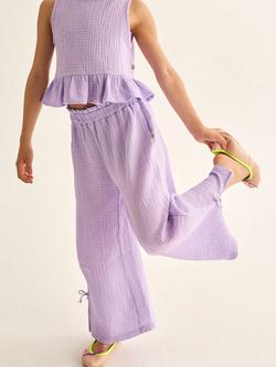 Cozmo Kids' Violetk Cotton Wide Leg Trousers, Lavender, Lavender