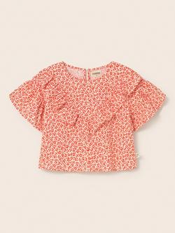 Cozmo Kids' Dunak Cotton Animal Print Ruffle Blouse, Tomato - view 2, Tomato