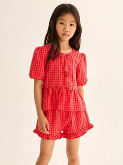 Cozmo Kids' Judk Cotton Check Ruffle Shorts, Tomato