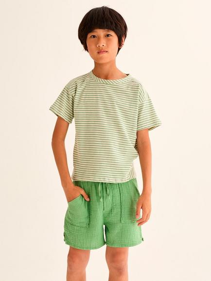 Cozmo Kids' Alank Cotton Stripe T-Shirt, Green, Green