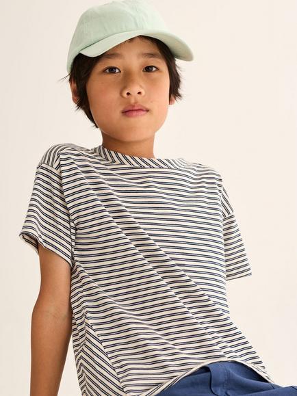 Cozmo Kids' Alank Round Neck Stripe T-Shirt, Navy, Navy