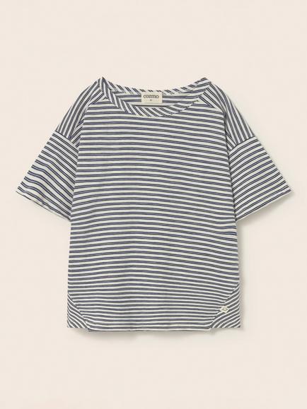 Cozmo Kids' Alank Round Neck Stripe T-Shirt, Navy - view 2, Navy