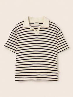 Cozmo Kids' Drakek Short Sleeve Striped Polo Shirt, Navy, Navy