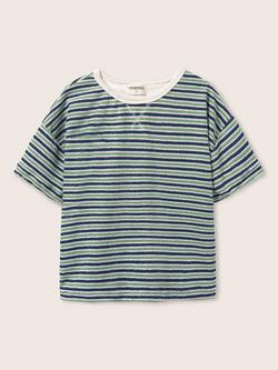 Cozmo Kids' Cotton Blend Striped T-Shirt, Blue/Green - view 2, Blue/Green