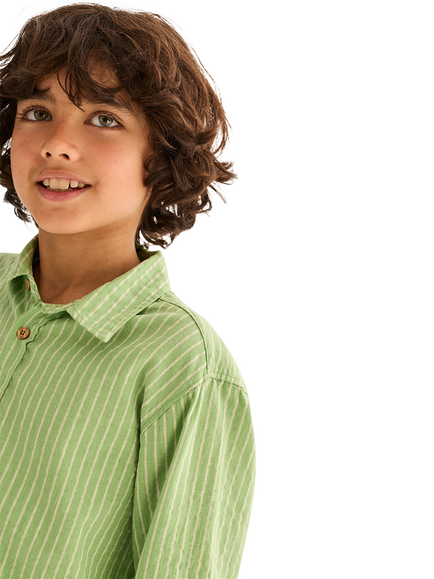 Cozmo Kids' Erick Long Sleeve Striped Shirt, Green - view 2, Green