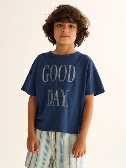 Cozmo Kids' Jonk Round Neck Good Day T-Shirt, Navy, Navy