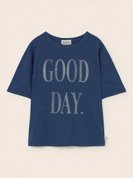 Cozmo Kids' Jonk Round Neck Good Day T-Shirt, Navy - view 2, Navy