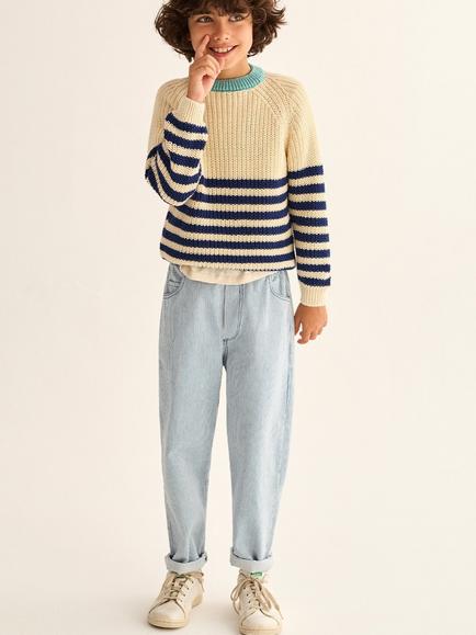 Cozmo Kids' Echok Striped Denim Trousers, Bluefine, Bluefine