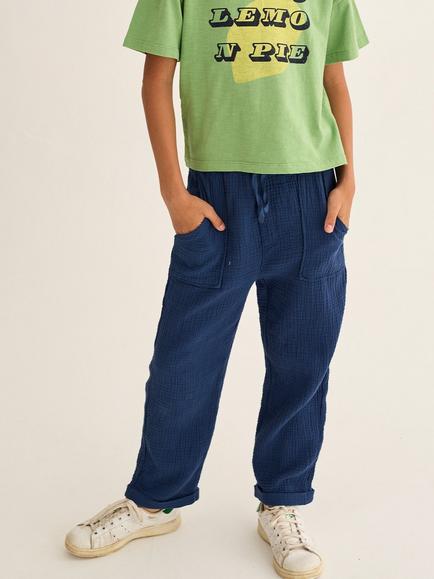 Cozmo Kids' Ikerk Cotton Gauze Trousers, Navy, Navy