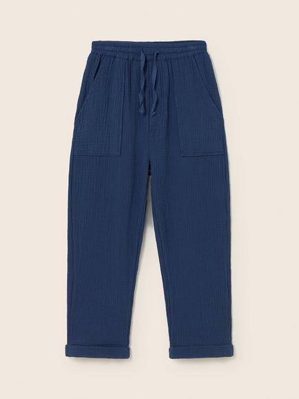Cozmo Kids' Ikerk Cotton Gauze Trousers, Navy - view 2, Navy