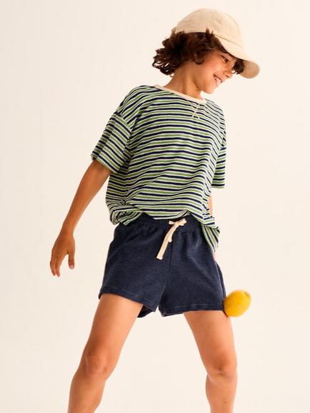 Cozmo Kids' Cotton Blend Drawstring Towelling Shorts, Blue Melange, Blue Melange