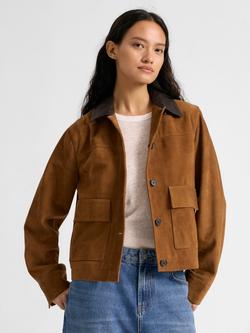 Albaray Boxy Pure Suede Barn Jacket, Tan, Tan