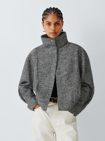 John Lewis Wool Blend Bomber Jacket, Grey, Grey