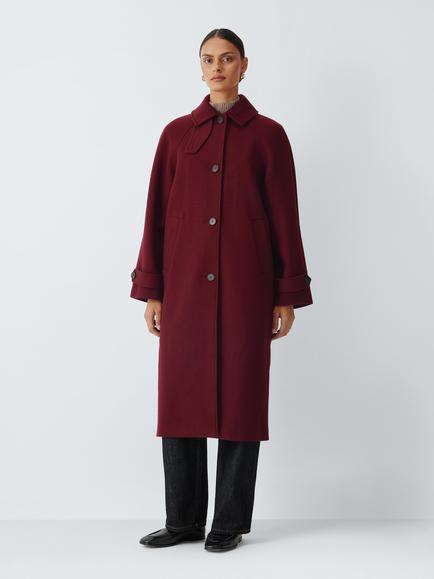 John Lewis Wool Blend Car Coat, Berry