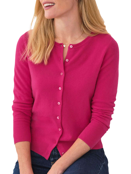 Pure Collection Pure Cashmere Button Down Cardigan, Petunia Pink, Petunia Pink