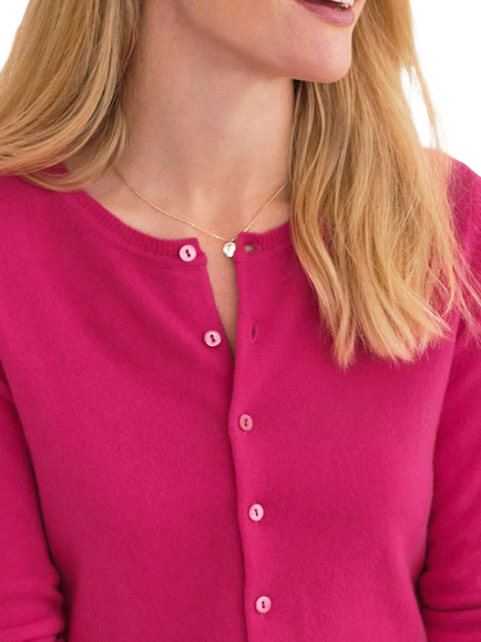 Pure Collection Pure Cashmere Button Down Cardigan, Petunia Pink - view 2, Petunia Pink