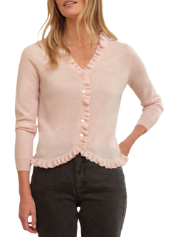 Pure Collection Ruffle Trim Pure Cashmere Cardigan, Pink Mist
