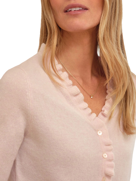 Pure Collection Ruffle Trim Pure Cashmere Cardigan - view 2, Pink Mist