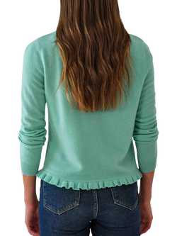 Pure Collection Ruffle Trim Pure Cashmere Cardigan - view 2, Spring Time Green