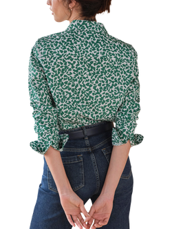 Pure Collection Leaf Print Cotton Voile Shirt, Green - view 2, Green