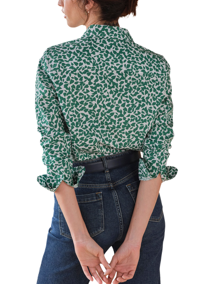 Pure Collection Leaf Print Cotton Voile Shirt, Green - view 2, Green