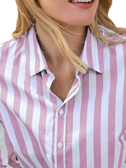 Pure Collection Wide Stripe Voile Shirt, Viola Wide Stripe - view 2, Viola Wide Stripe