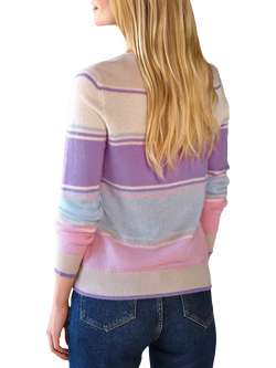 Pure Collection Broad Stripe Pure Gassato Cashmere Jumper, Lilac Multi - view 2, Lilac Multi