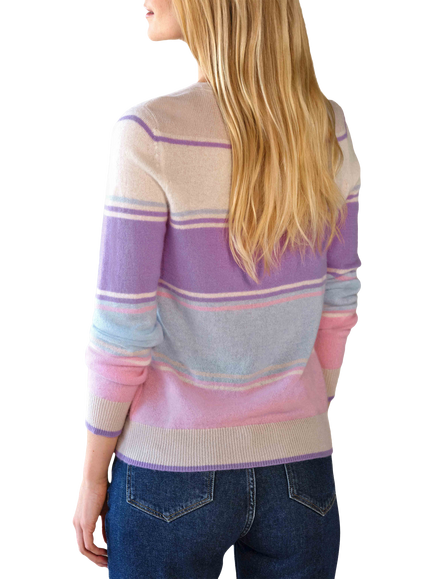 Pure Collection Broad Stripe Pure Gassato Cashmere Jumper, Lilac Multi - view 2, Lilac Multi
