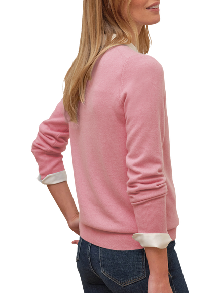 Pure Collection Crew Neck Pure Cashmere Jumper, Strawberry Cream - view 2, Strawberry Cream