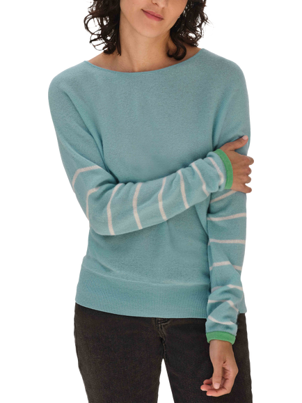 Pure Collection Stripe Pure Cashmere Jumper, Spring Time Blue, Spring Time Blue