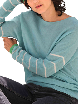 Pure Collection Stripe Pure Cashmere Jumper, Spring Time Blue - view 2, Spring Time Blue