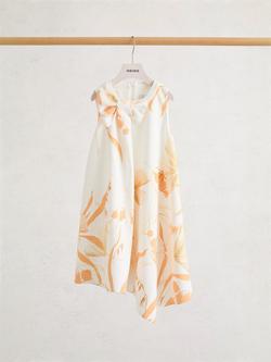 Reiss Kids' Stella Sleeveless Asymmetric Shift Dress, White/Orange - view 2, White/Orange