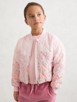 Reiss Kids' Nina Floral Quilted Bomber Jacket, Pink, Pink