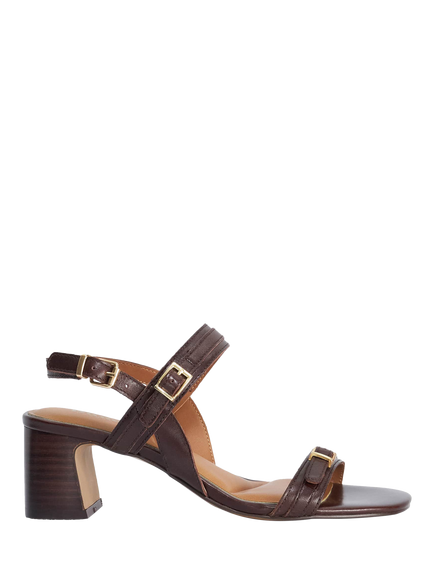 Dune London Jiving Leather Block Heel Sandals, Dark Brown