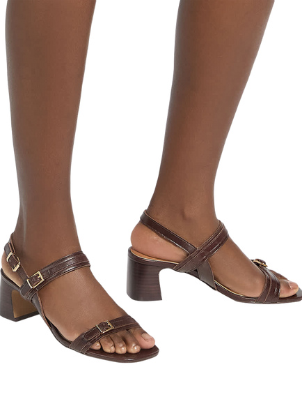Dune London Jiving Leather Block Heel Sandals - view 2, Dark Brown