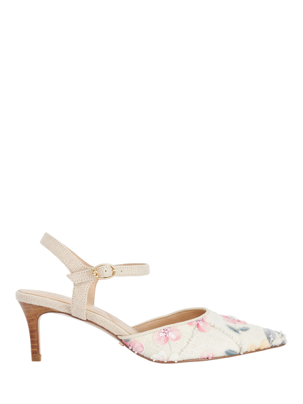 Dune London Cultivated Floral Fabric Court Shoes, Natural, Natural
