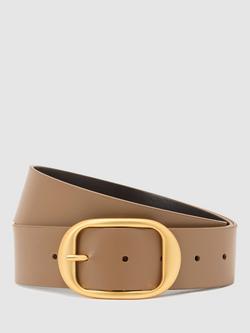 Reiss Athena Oval Buckle Pure Leather Belt, Taupe, Taupe