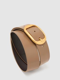 Reiss Athena Oval Buckle Pure Leather Belt, Taupe - view 2, Taupe